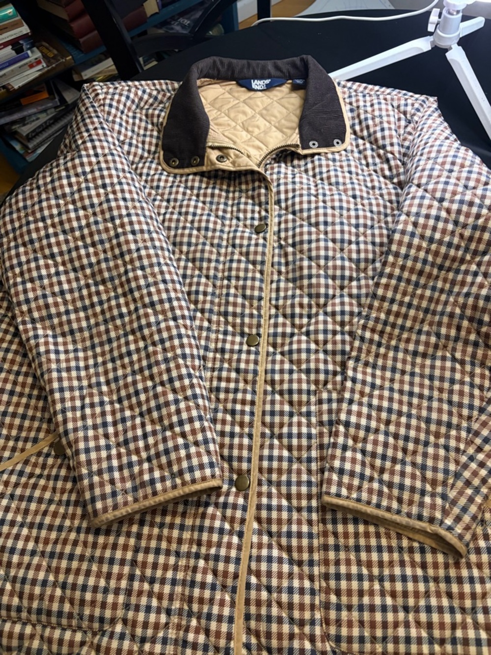 Lands' End Quilted Plaid Jacket - Tan and Brown